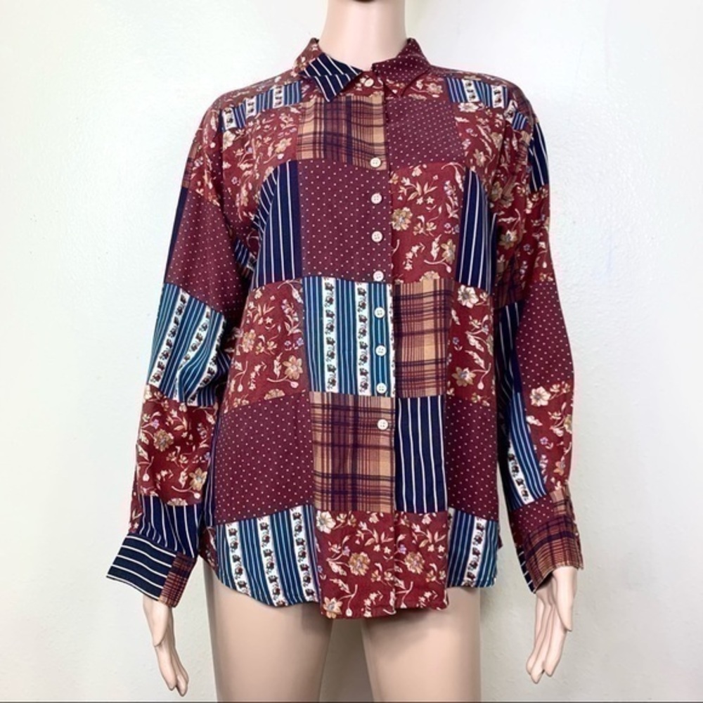 LEE Womenโs Top shirt Floral Red burgundy Sz M
